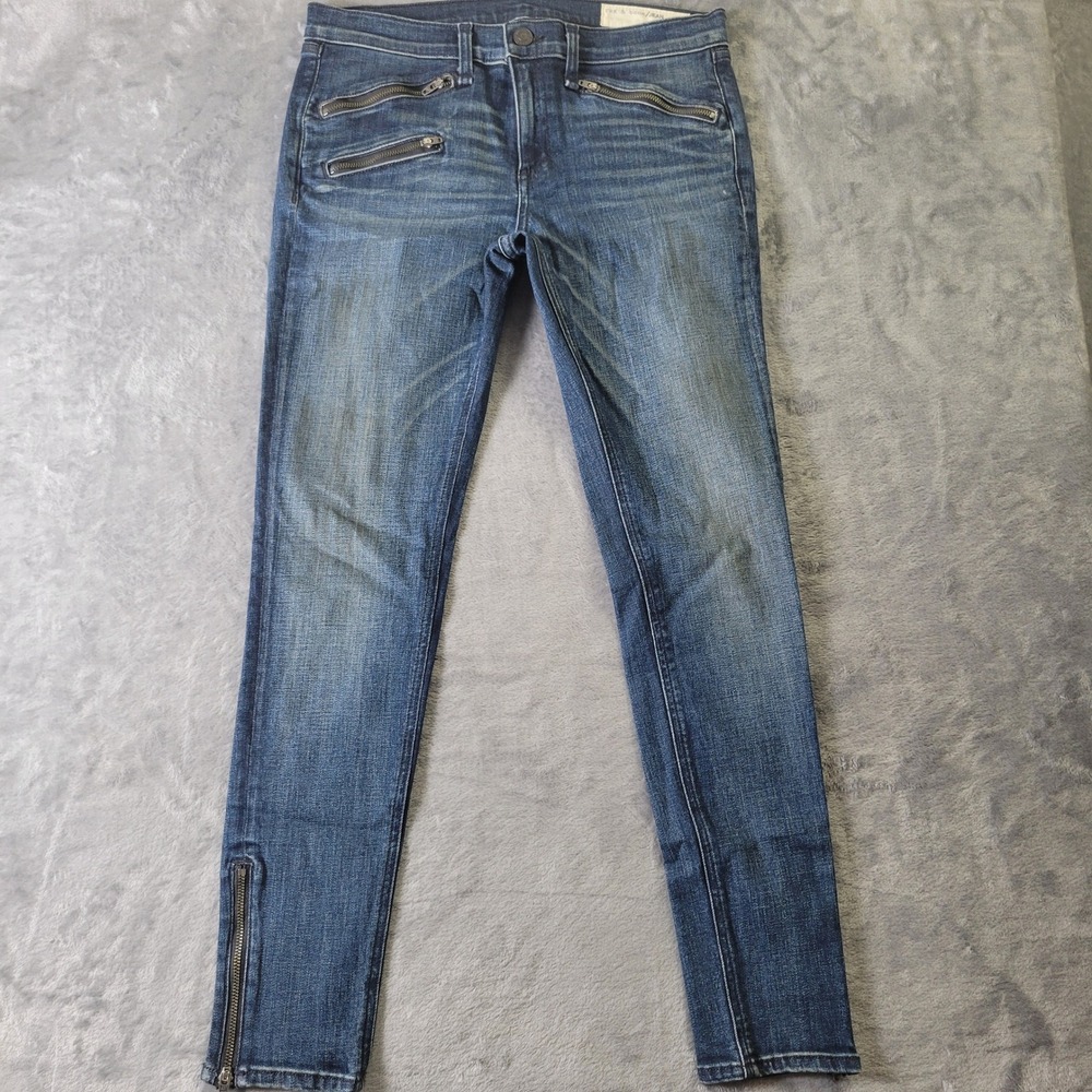Rag & Bone Jean Skinny Moto Zipper Ankle Jeans Oil Stain Blue Size 29 W1520K520